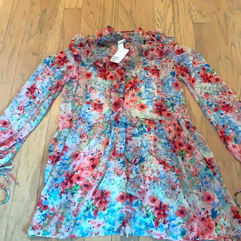 Long sleeve floral ruffle dress